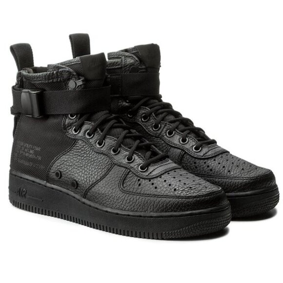 2017 Nike SF Air Force 1 Mid Triple Black Mens Size 12 - Picture 1 of 8